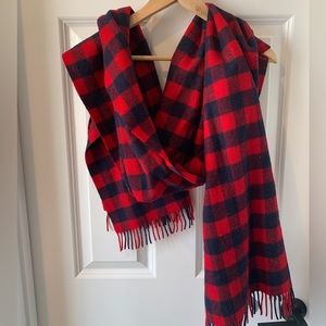 Buffalo Plaid J Crew Wool Scarf Red and Blue